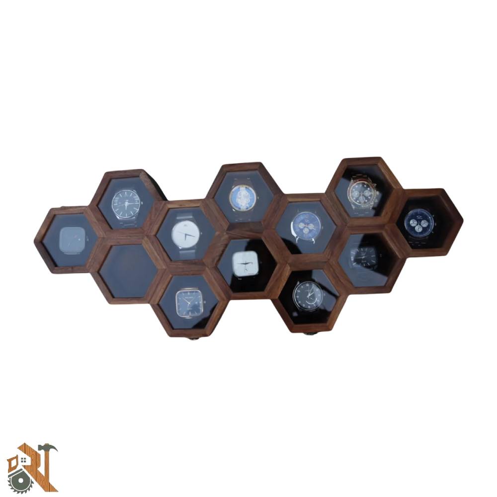جعبه ساعت چوبی طرح کندویی دست ساز راشینو